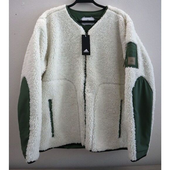 Adidas HF9105 Men Sz M Natural Green/Cream Adicross Reversible Sherpa Jacket - Picture 11 of 16